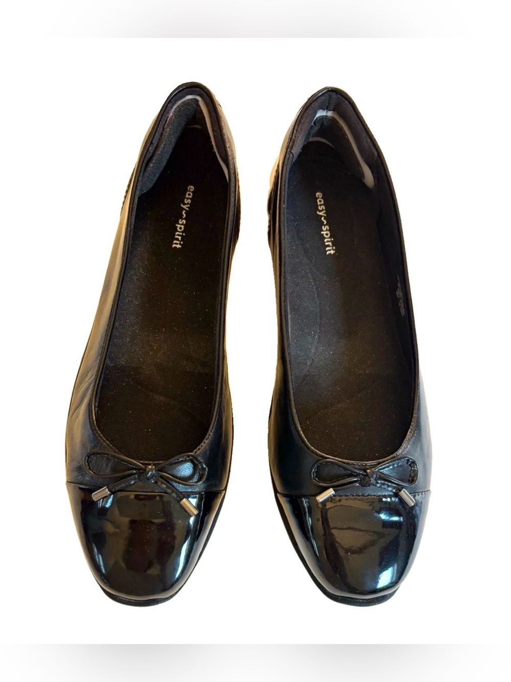 Easy Spirit Black Patent Ballet Flats with Bow Accent